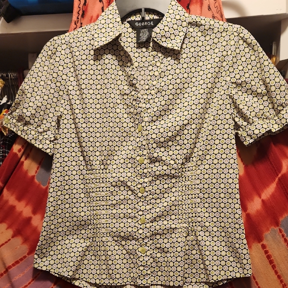 George Black, White & Green Patterned Blouse